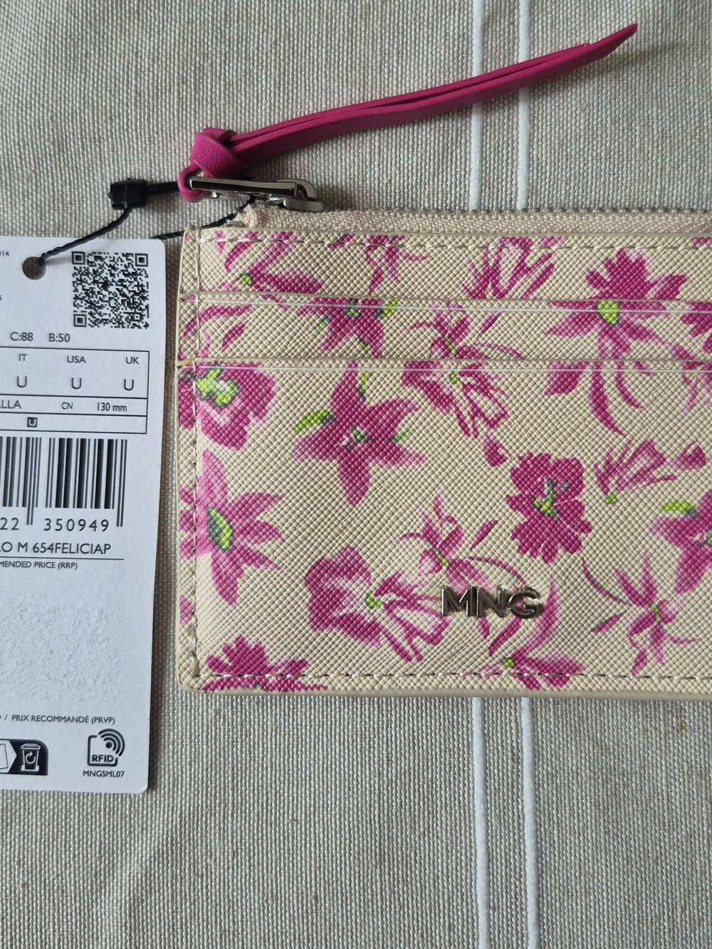Mango Pink Floral Card Wallet with Cream Base